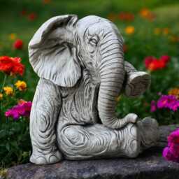 Sitting Elephant Figurine Outdoor Animal Ornament Stone For Garden Decor Concrete Statue Yard Cement Gift - thumbnail 2