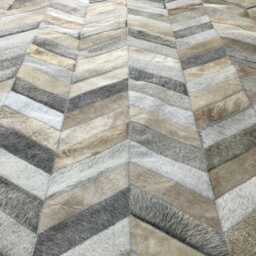 Chevron Patchwork Cowhide Rug - Taupe & Gray Leather - thumbnail 2