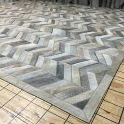Chevron Patchwork Cowhide Rug - Taupe & Gray Leather - thumbnail 3