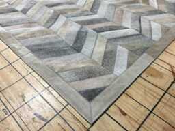 Chevron Patchwork Cowhide Rug - Taupe & Gray Leather - thumbnail 1