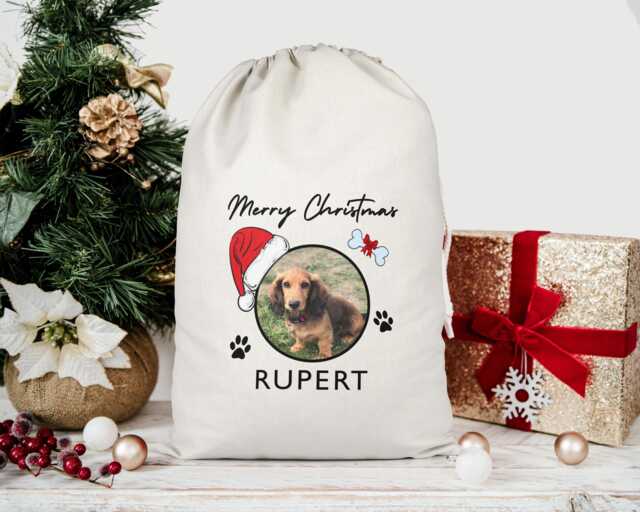 Personalised Christmas Stocking For Dogs, Custom Santa Sack Pets, Merry Woofmas Gifts, Presents Puppy Or Dog Lover Bag, Paws - image 1