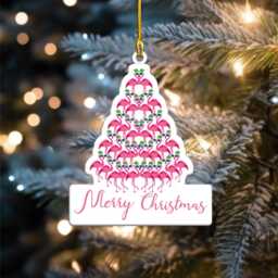 Flamingo Christmas Tree Ornament, Hanging Decor, Flat 2D Ornament Acrylic/ Wooden, Gift - thumbnail 1