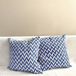 Cushion/Throw Pillow Covers , Block Print Cotton, 16x16 Inches.blue, White Pillow Case, Natural, Organic Cotton, Cushion Cover India, Indian - thumbnail 1
