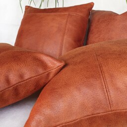 Terracotta Vegan Leather Lumbar Pillow Cover Set Modern Zen Stitch - 12''x24'' - thumbnail 2