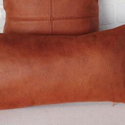 Terracotta Vegan Leather Lumbar Pillow Cover Set Modern Zen Stitch - 12''x24'' - thumbnail 3