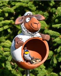 Handmade Ceramic White Sheep Bird Feeder Garden Stake