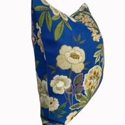 Sanderson Water Garden Emperor Peony Fabric Herbal Blue/Amber Cushion Cover Pillow - thumbnail 3