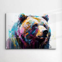 Bear Animal Abstract Oil Painting Splatter Modern Paint Style Wall Art Framed Canvas Poster Print, Home/Office Room Decor Gifts - thumbnail 3