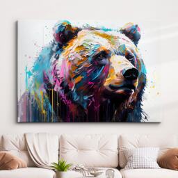 Bear Animal Abstract Oil Painting Splatter Modern Paint Style Wall Art Framed Canvas Poster Print, Home/Office Room Decor Gifts - thumbnail 1