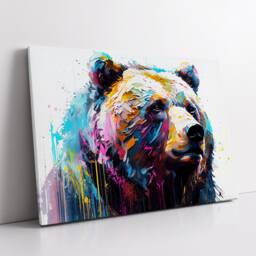Bear Animal Abstract Oil Painting Splatter Modern Paint Style Wall Art Framed Canvas Poster Print, Home/Office Room Decor Gifts - thumbnail 2
