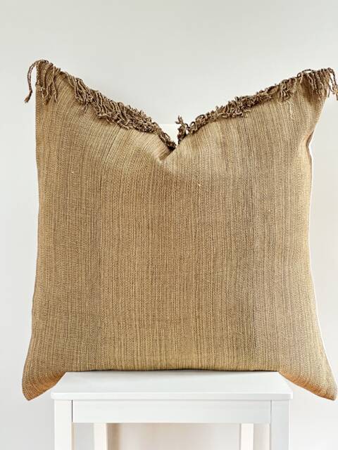Brown Tribal Hemp Hand Woven Natural Dye Color Hmong Lumbar Pillow Cover - image 1