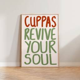 Tea Print, Kitchen Wall Art, Prints, Cuppas Revive Your Soul Poster, Handwritten Dining Room Decor, Lovers Gift - thumbnail 2