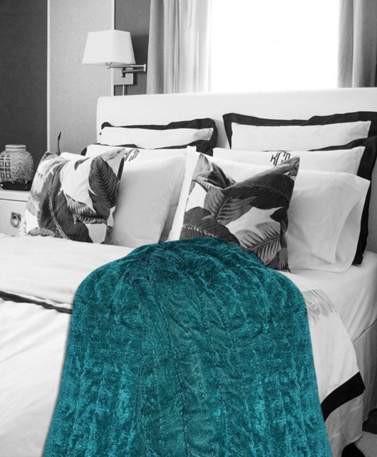 Lap Quilt, Blanket, Velvet Throw Cozy Pick Stitch Green Grey Housewarming Gift, Bed Scarf Present - image 1