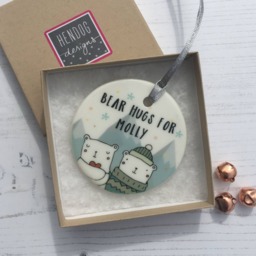 Ceramic Personalised Childrens Christmas Bauble - Bear Hugs Decoration Gift Box Available - thumbnail 2