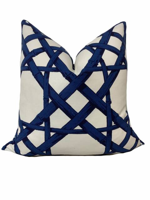 Thibaut Cyrus Cane Summer House Collection Navy Cushion Cover Pillow Double Sided - image 1
