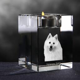 Japanese Spitz - Crystal Candlestick With Dog, Souvenir, Decoration, Limited Edition, Collection - thumbnail 2