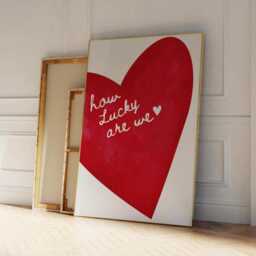 How Lucky Are We Wall Print, Red Heart Retro Trendy Art, Bedroom Art Quote - thumbnail 2