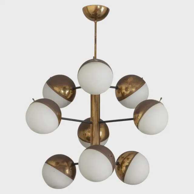 1950's Mid Century Antique Stilnovo Chandelier Raw Brass Pendant Sputnik Chandelier Light Fixture Modern Glass Mount Light - image 1