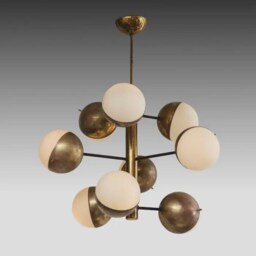 1950's Mid Century Antique Stilnovo Chandelier Raw Brass Pendant Sputnik Chandelier Light Fixture Modern Glass Mount Light - thumbnail 2