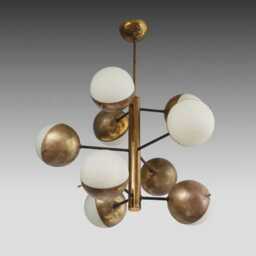 1950's Mid Century Antique Stilnovo Chandelier Raw Brass Pendant Sputnik Chandelier Light Fixture Modern Glass Mount Light - thumbnail 3