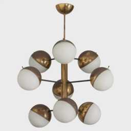 1950's Mid Century Antique Stilnovo Chandelier Raw Brass Pendant Sputnik Chandelier Light Fixture Modern Glass Mount Light - thumbnail 1