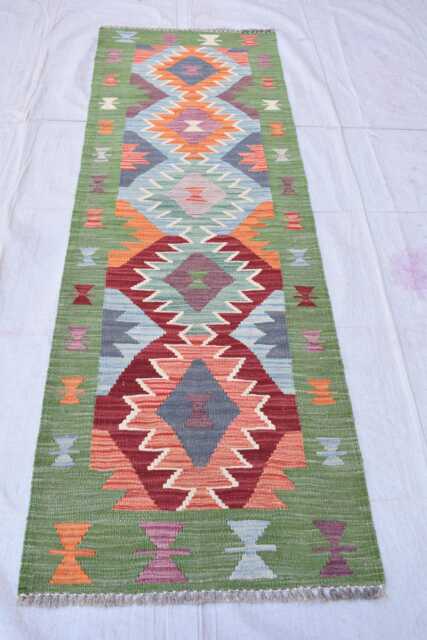 Handmade Afghan Kilim Runner Rug Vintage Wool Flatweave - 6.5x2.1 Ft - image 1