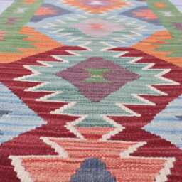 Handmade Afghan Kilim Runner Rug Vintage Wool Flatweave - 6.5x2.1 Ft - thumbnail 2