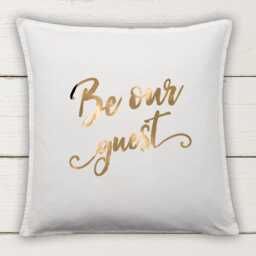 Be Our Guest Cushion Cover Gold Vinyl Text, Elegant Welcome Pillow Cover - thumbnail 2