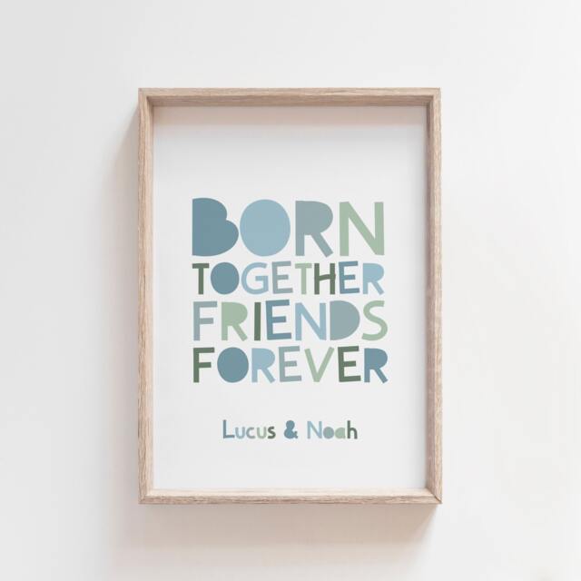Twins Wall Art, Bedroom, Brother Prints, Pastel Blue, Boys Brothers Poster, Gift, Decor - image 1