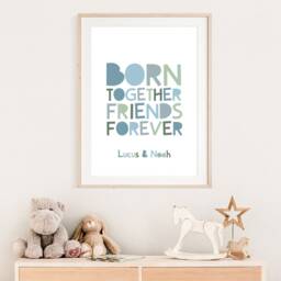 Twins Wall Art, Bedroom, Brother Prints, Pastel Blue, Boys Brothers Poster, Gift, Decor - thumbnail 2