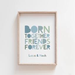 Twins Wall Art, Bedroom, Brother Prints, Pastel Blue, Boys Brothers Poster, Gift, Decor - thumbnail 1