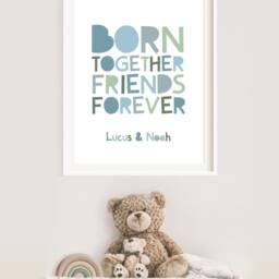 Twins Wall Art, Bedroom, Brother Prints, Pastel Blue, Boys Brothers Poster, Gift, Decor - thumbnail 3