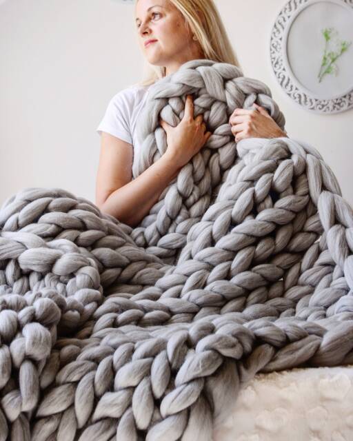 Giant Blanket, 100% Merino Wool Chunky Knit Knitted Arm Warm 7Th Anniversary, Christmas Gift Wife - image 1