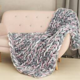Giant Blanket, 100% Merino Wool Chunky Knit Knitted Arm Warm 7Th Anniversary, Christmas Gift Wife - thumbnail 3