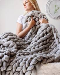 Giant Blanket, 100% Merino Wool Chunky Knit Knitted Arm Warm 7Th Anniversary, Christmas Gift Wife - thumbnail 1