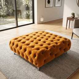 Beautifully Hand Crafted Chesterfield Plush Velvet Footstool - Chrome Metal Legs, Ottoman Coffee Table - thumbnail 2