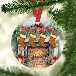 Personalised Family Christmas Ornament 2025 Hanging Stockings Bauble Ceramic Or Mdf Acrylic Disc - thumbnail 2