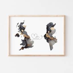 Britain & Tunisia Map Black & Gold Travel Wall Art Print - United Kingdom UK - thumbnail 3
