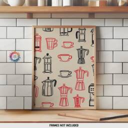Coffee Prints - Set Of 3 - Red & Black Kitchen Wall Art Retro Decor Gallery Shop Posters Lover Gifts Trendy - thumbnail 3