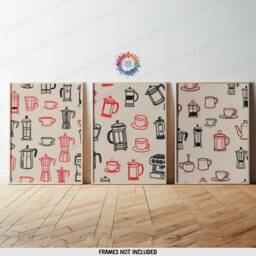 Coffee Prints - Set Of 3 - Red & Black Kitchen Wall Art Retro Decor Gallery Shop Posters Lover Gifts Trendy - thumbnail 2
