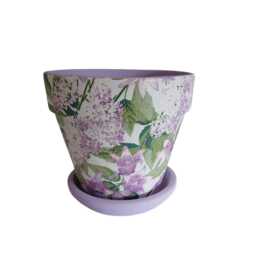 Indoor Plant Pot. Beautiful Purple & Lilac Wisteria Floral Decoupaged Terracotta Available in Three Sizes - thumbnail 2
