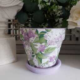 Indoor Plant Pot. Beautiful Purple & Lilac Wisteria Floral Decoupaged Terracotta Available in Three Sizes