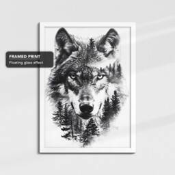 Mystical Wolf Canvas Art - Black & White With Forest & Moon Nature-Inspired Wall Decor Wildlife Lover's Gift Woodland Animal - thumbnail 3