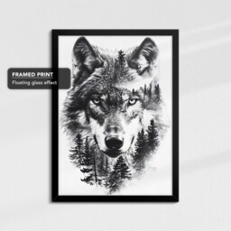 Mystical Wolf Canvas Art - Black & White With Forest & Moon Nature-Inspired Wall Decor Wildlife Lover's Gift Woodland Animal - thumbnail 2