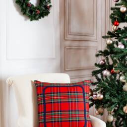 Royal Stewart Plaid Pillow Cover With Braided Trim, Farmhouse Cover, Tartan Sham, Red - thumbnail 3