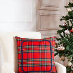 Royal Stewart Plaid Pillow Cover With Braided Trim, Farmhouse Cover, Tartan Sham, Red - thumbnail 2