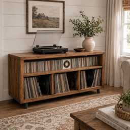Handmade Rustic Record Cabinet - Custom Vinyl Storage Unit Solid Wood Lp - thumbnail 2