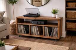 Handmade Rustic Record Cabinet - Custom Vinyl Storage Unit Solid Wood Lp
