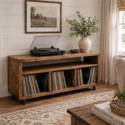 Handmade Rustic Record Cabinet - Custom Vinyl Storage Unit Solid Wood Lp - thumbnail 4