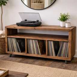 Handmade Rustic Record Cabinet - Custom Vinyl Storage Unit Solid Wood Lp - thumbnail 3